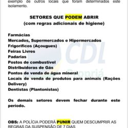 CDL/Propriá informa sobre fechamento do comércio
