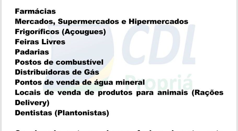 CDL/Propriá informa sobre fechamento do comércio