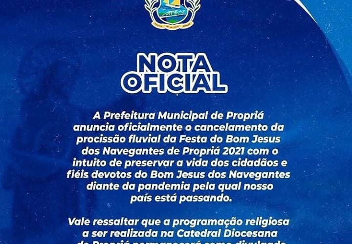 Sábia decisão: Prefeitura de Propriá cancela procissão fluvial do Bom Jesus dos Navegantes