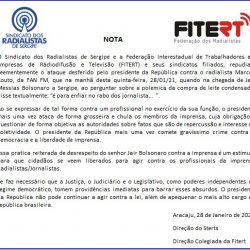SINDICATO DOS RADIALISTAS DE SERGIPE EMITEM NOTA DE REPÚDIO CONTRA BOLSONARO